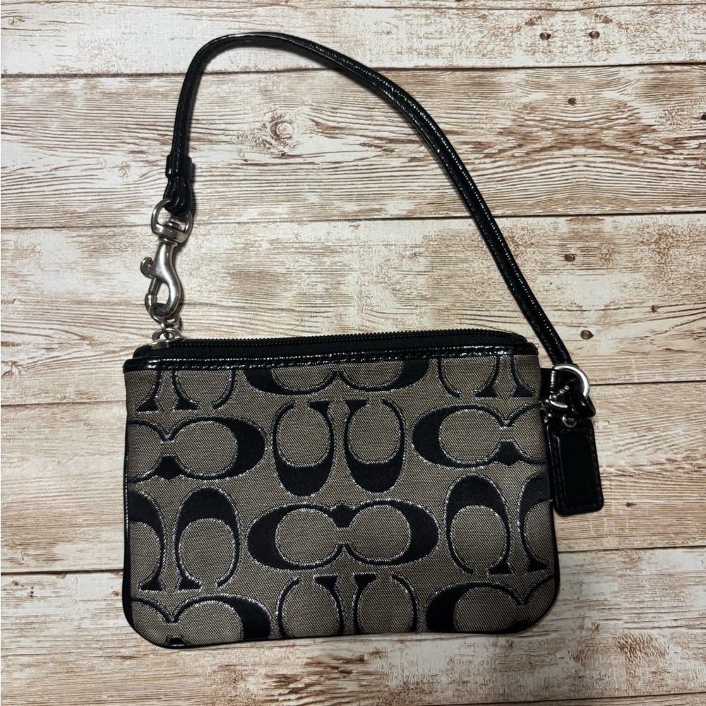 Coach Black and Gray Monogram Wristlet